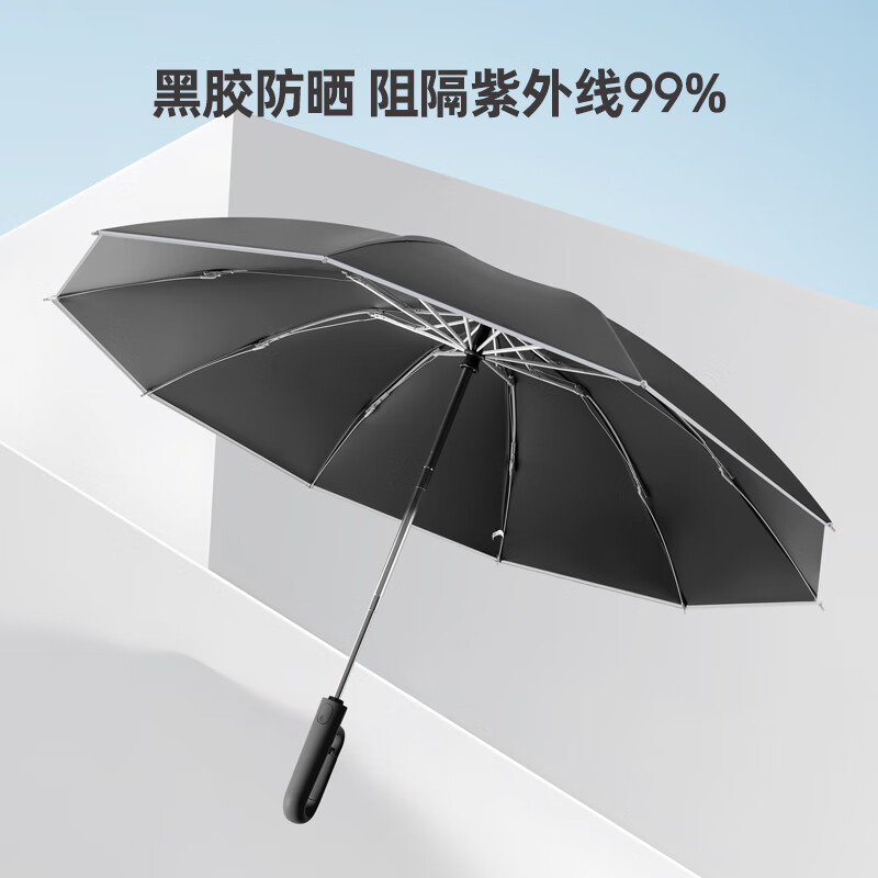 美度反向晴雨伞黑胶防晒防紫外线便挂太阳伞晴雨两用商务伞M3395  10骨