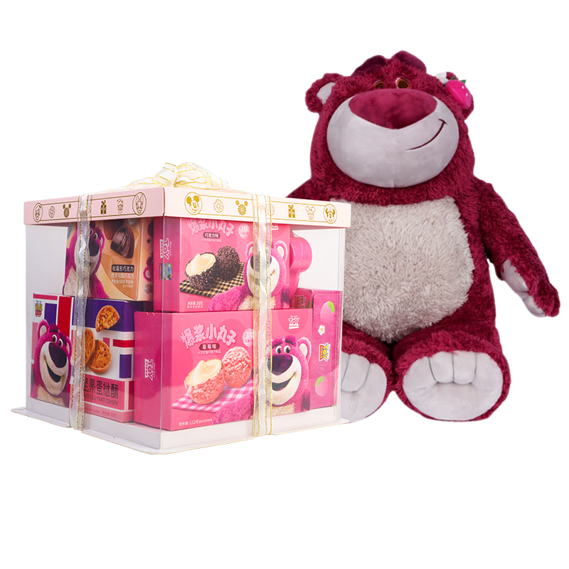 迪士尼草莓熊公仔零食大礼包情人节送老婆女友生日礼物盒