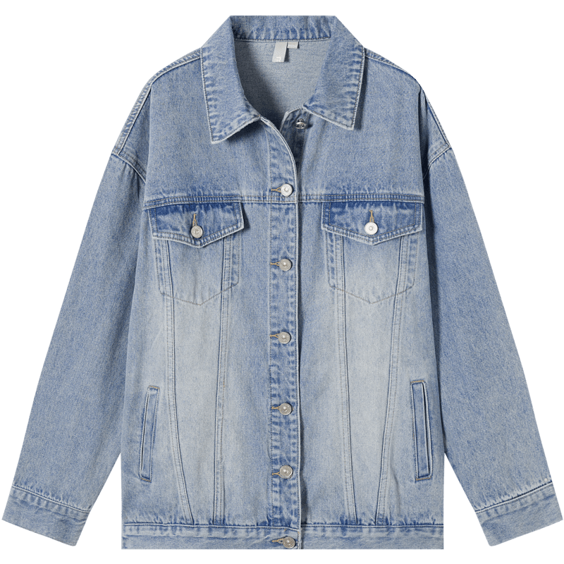 对白新复古回潮水洗新疆棉牛仔外套2025春季新款落肩宽松时尚休闲上衣 牛仔蓝