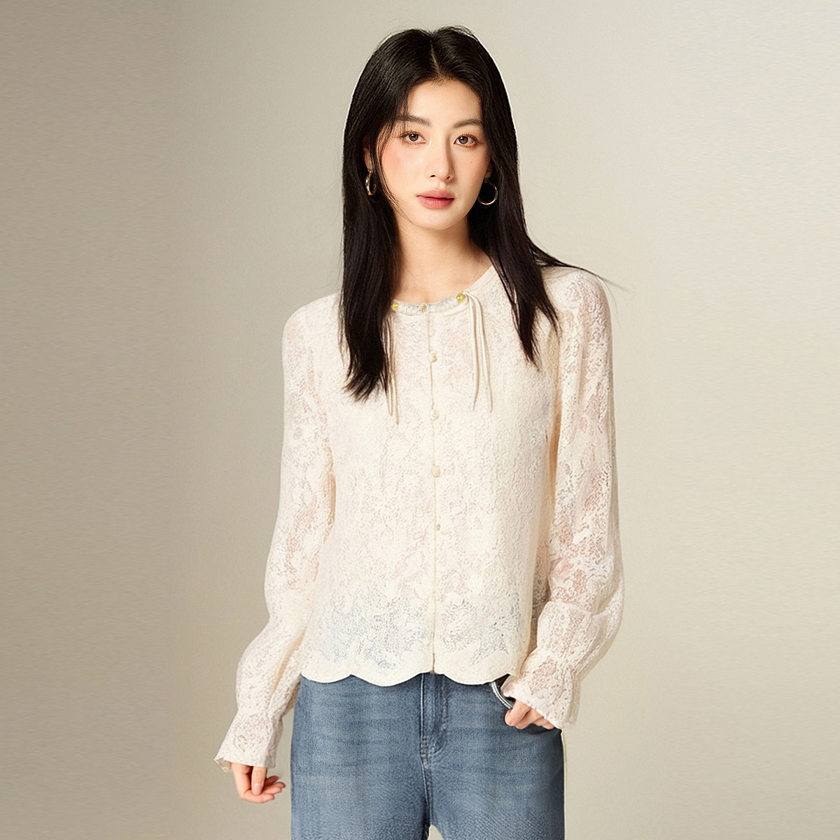 秋冬季女士长袖衬衫时尚休闲圆领百搭打底衬衣新中式春秋款女上衣