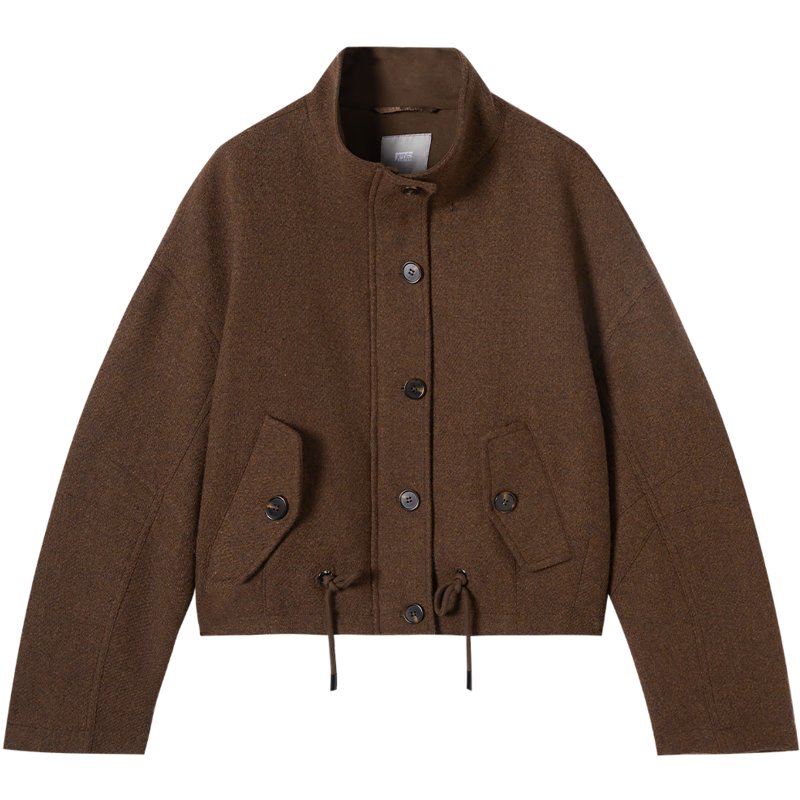 对白复古休闲立领毛呢短外套女2024冬季新款小个子雅丹风夹克上衣 咖棕色 XL