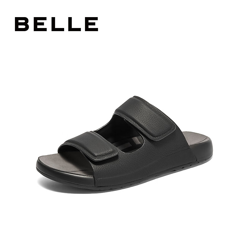 百丽舒适软底外穿拖鞋男鞋夏季休闲牛皮魔术贴透气凉鞋A1626BT4   (250mm)