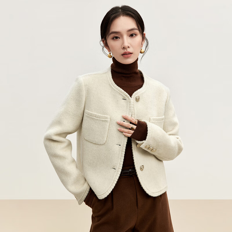 尚都比拉2024年冬季小香风双面呢外套女气质名媛风高级感