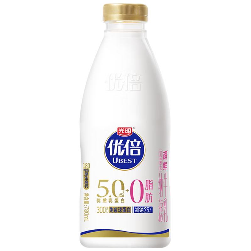 光明优倍 5.0优质乳蛋白 780ml*1 超鲜牛乳 纳滤牛奶 0脂肪 优倍5.0-0脂780ml