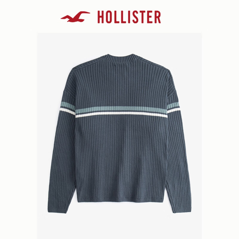 HOLLISTER24秋冬款条纹撞色慵懒打底圆领针织毛衣男装KI320-4042 海军蓝图案  (180/100A)