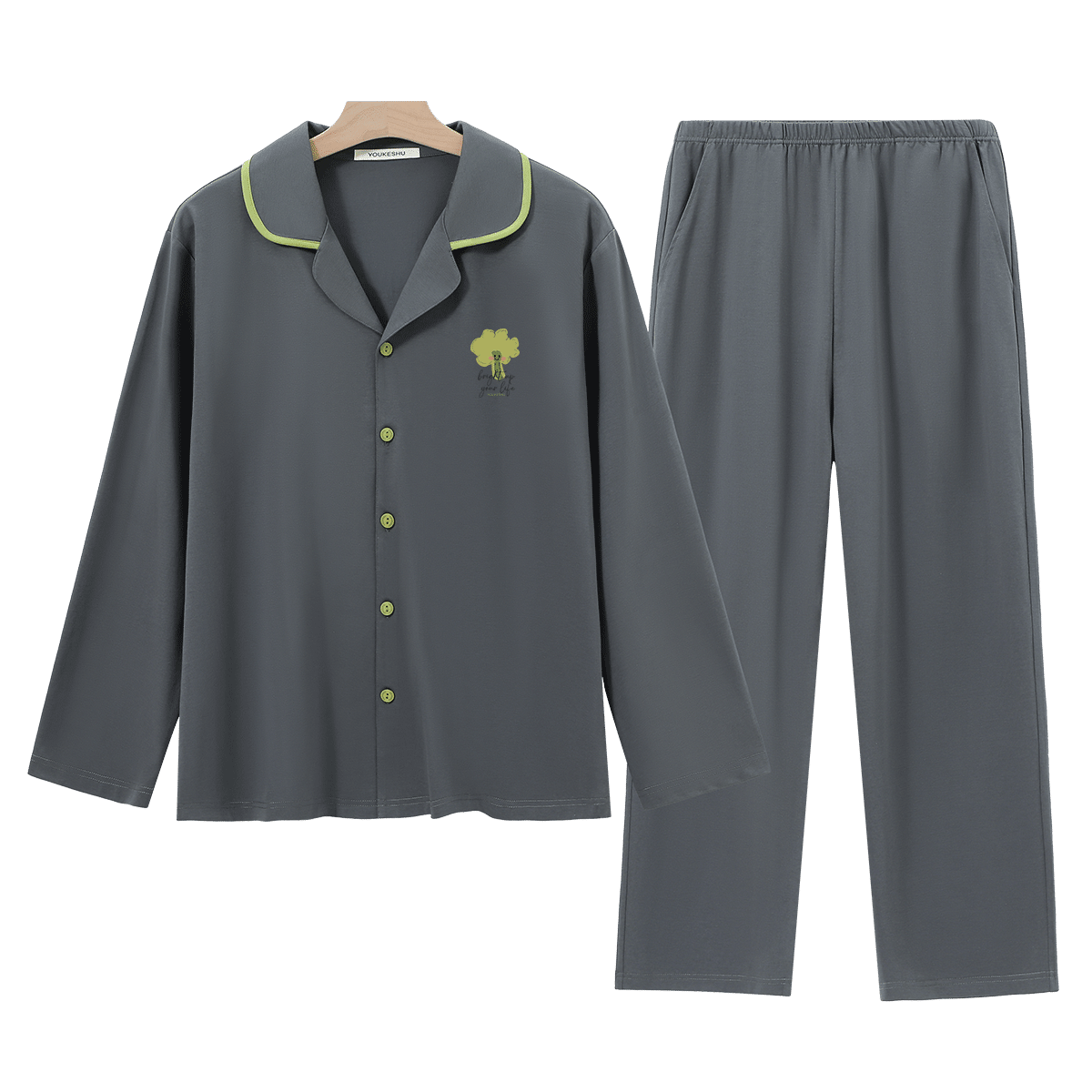 【抑菌纯棉】春季男士睡衣精梳全棉亲肤透气开衫翻领家居服男