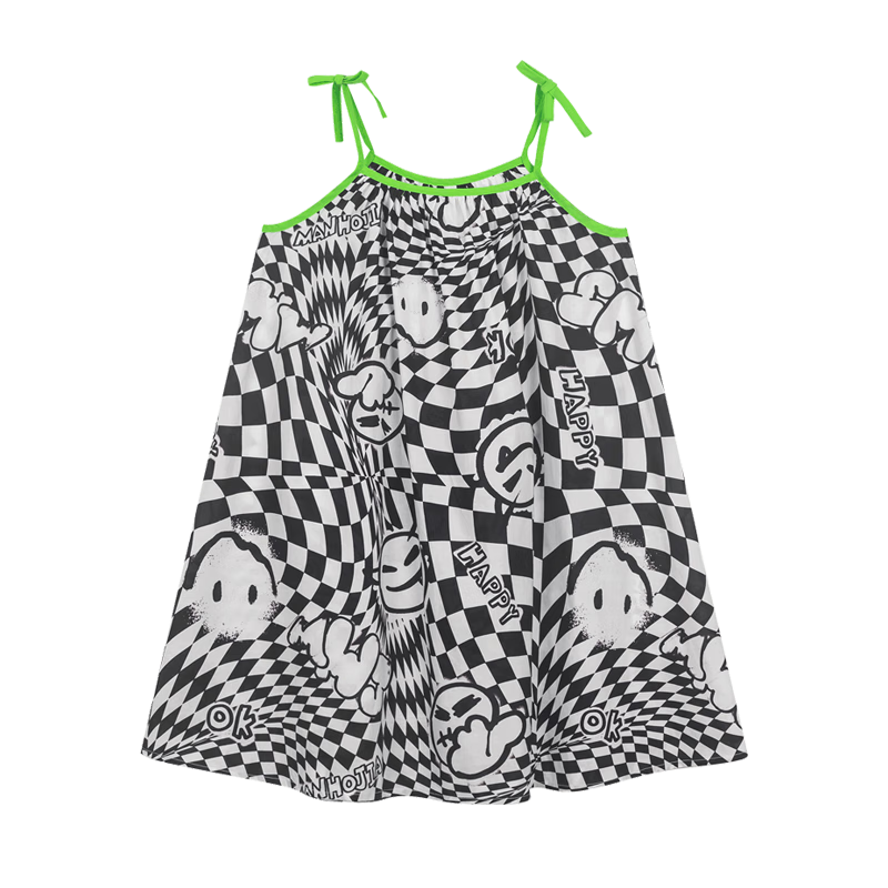 马·拉丁（M.Latin）/童装儿童连衣裙24夏新款女大小童满地图案吊带裙 黑色格 130cm