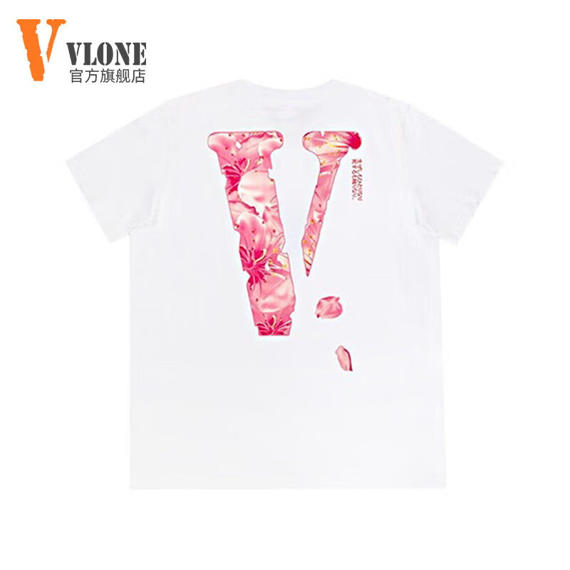 VLONE【美版】短袖t恤男潮牌2024夏季圆领宽松樱花大V重磅logo打底衫男 QG-V23白色 XL