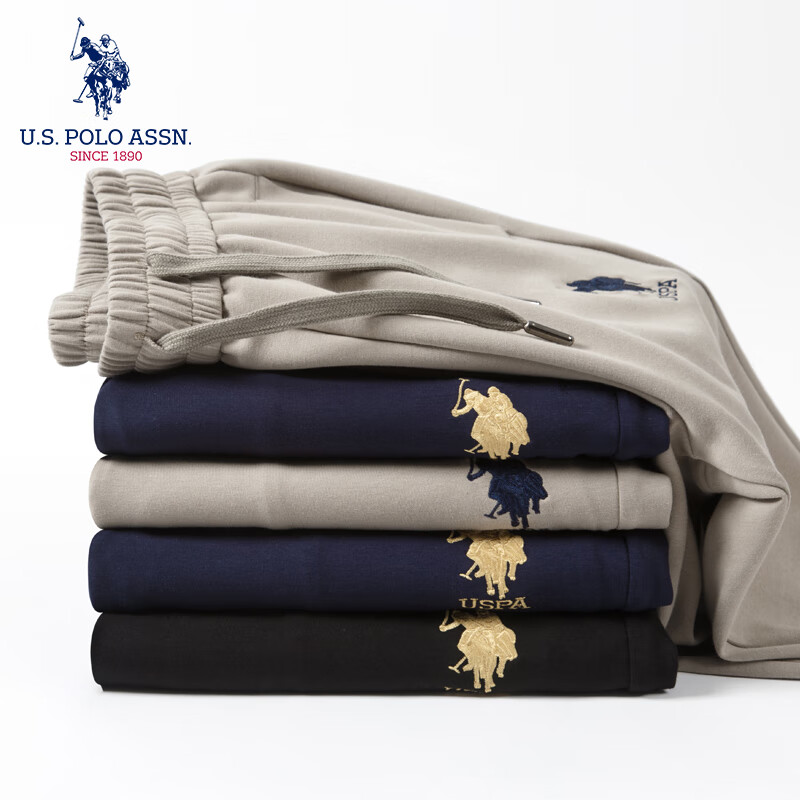 U.S. POLO ASSN.保罗卫裤男秋冬季休闲百搭运动裤男舒适长裤保暖裤子 藏青薄款平口677 4XL （180-200斤）