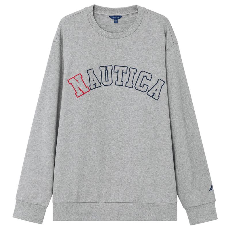 NAUTICA/诺帝卡男装春秋款透气纯棉撞色字母圆领卫衣KO3101