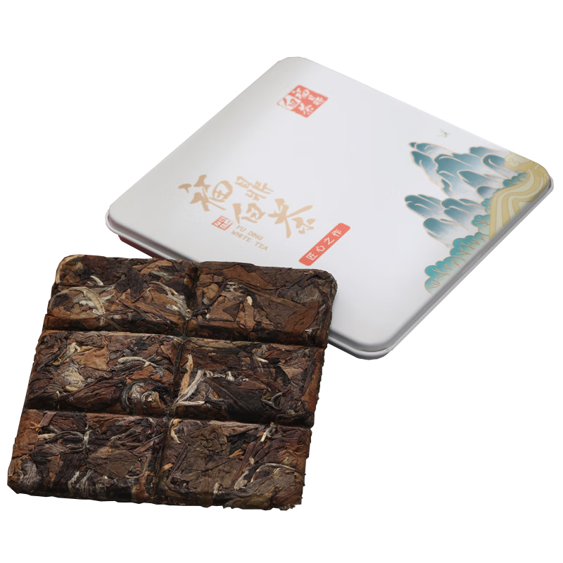 悠茗山茶叶礼盒福鼎白茶紧压小方片老白茶枣香寿眉小茶饼便携铁盒装送礼 【品鉴试喝】铁盒小方片