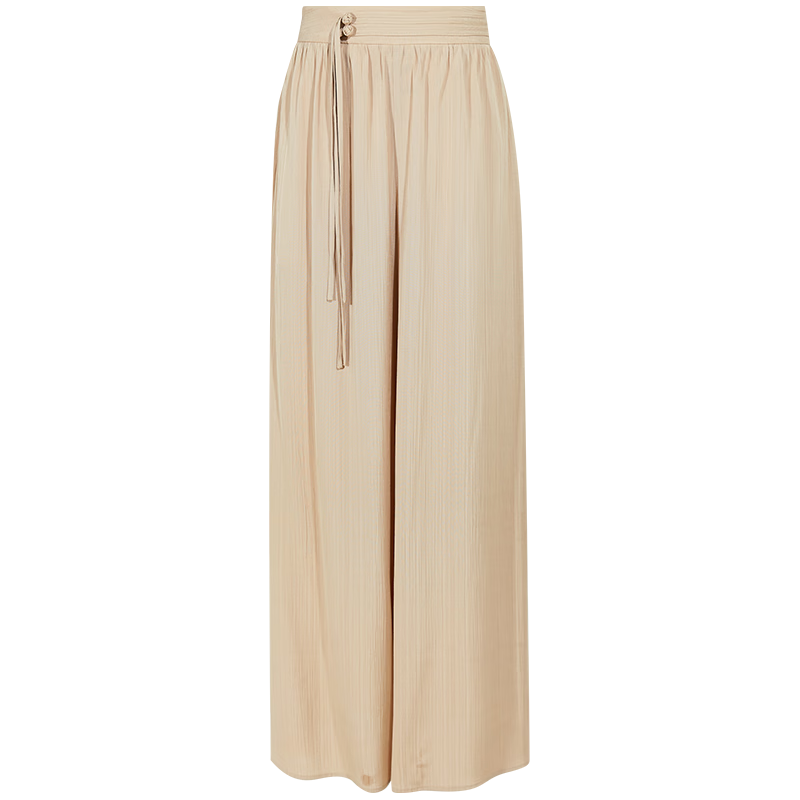 三彩【梦绕梢头】2024夏季新款新中式盘扣长裤高腰阔腿裤宽松女C   155/64A