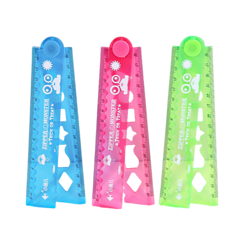 【开学必备】小鱼儿 30厘米彩色塑料折叠软尺多功能带波浪线绘图测量小学生多功能尺子 红绿蓝各1把（共3把）