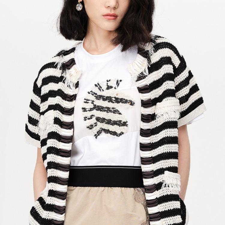 地素夏秋装小众宽松法式条纹针织衫外套开衫女