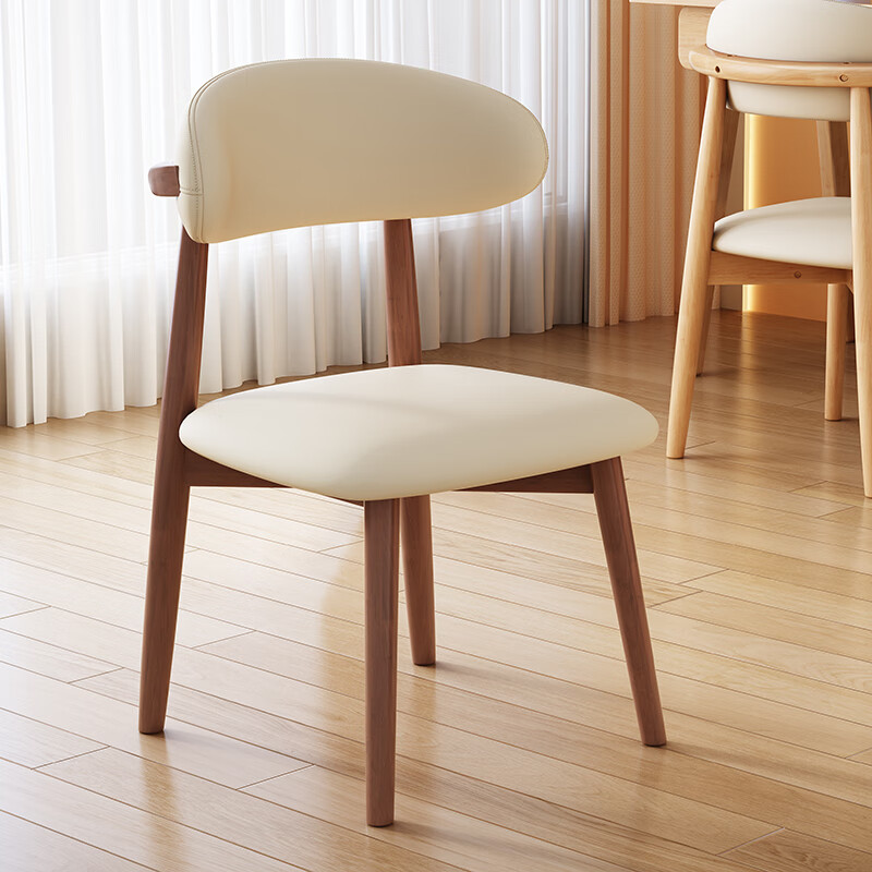 华舟实木餐椅北欧家用餐厅餐椅休闲椅靠背椅 胡桃色框架+米白色软包 胡桃色(米白色软包)