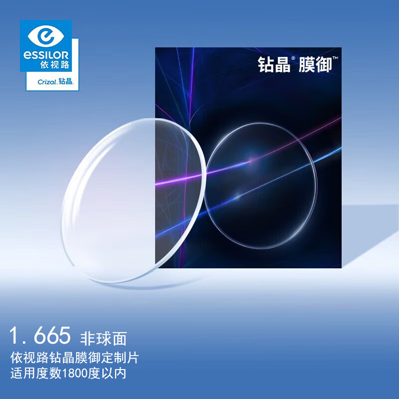 依视路（ESSILOR）镜片钻晶膜御眼镜片1.67非球防蓝光双面防紫外线配镜片1片 1.67非球面 钻晶膜御