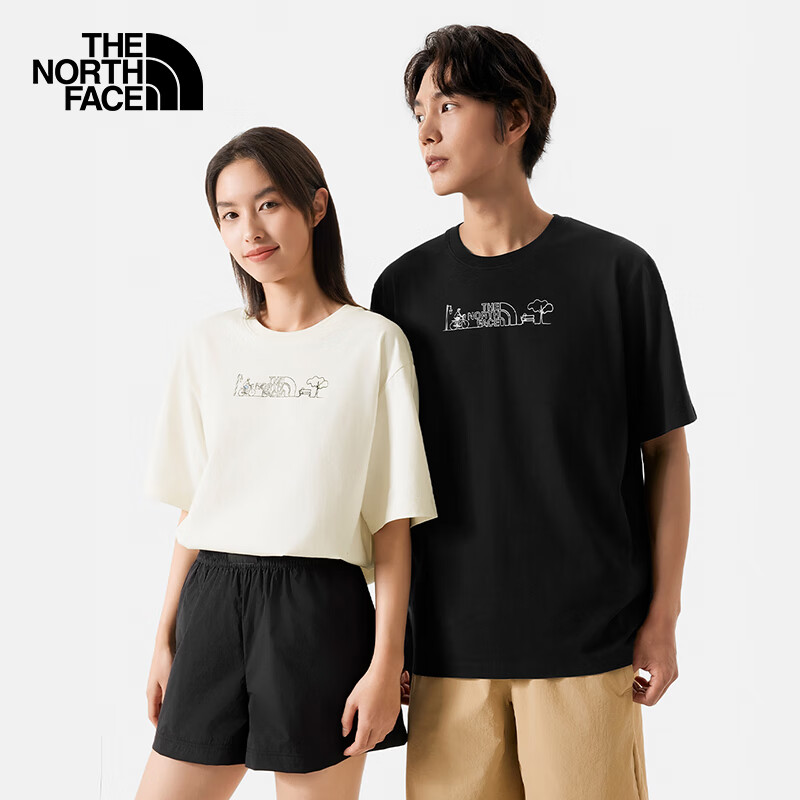 北面（The North Face）短袖T恤情侣款男女同款山夏印花舒适透气户外夏新款|8CSX JK3/宇宙黑 XL