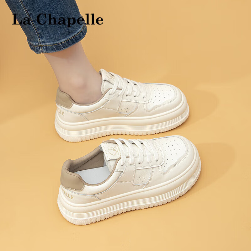 拉夏贝尔（La Chapelle）板鞋女2024秋季厚底百搭小白鞋低帮轻便运动鞋子女