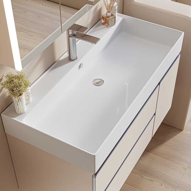 正泰浴室柜卫生间悬浮式陶瓷一体海洋盆实木美妆镜柜洗脸洗漱台盆A888 60cm-普通镜柜-E0级实木板