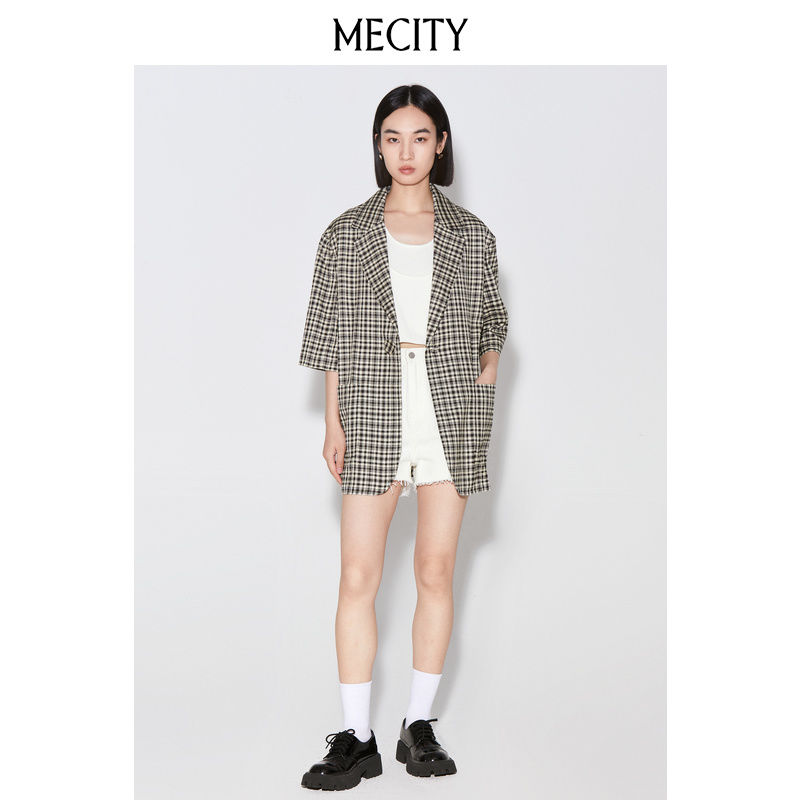 MECITY女士夏季千鸟格纹短袖西服536923