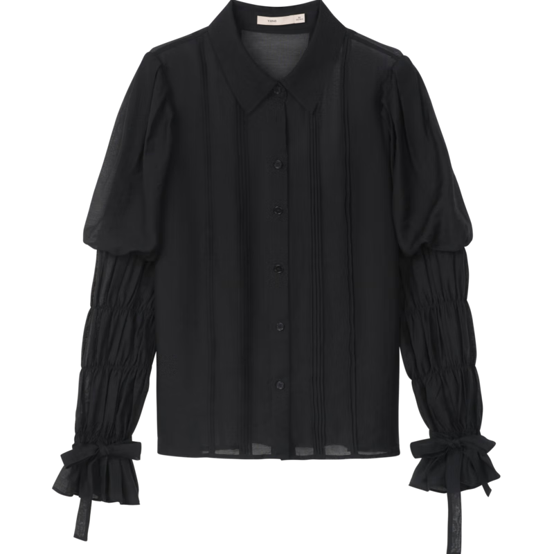 衣香丽影时尚天丝衬衫女新款优雅翻领设计感小众上衣女 骑士黑 S