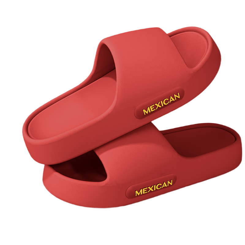 稻草人拖鞋男女居家洗澡厚底浴室内外穿情侣静音中国红凉拖