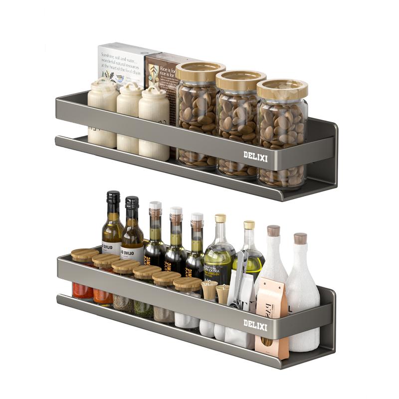 德力西不锈钢厨房置物架免打孔壁挂式调料架调味料品罐墙上收纳架