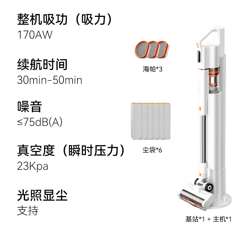 uwant友望大橙手持吸尘器VC2025pro家用自集尘吸尘器无线绿光显尘基站创新除尘环毛发防缠绕 大吸力 