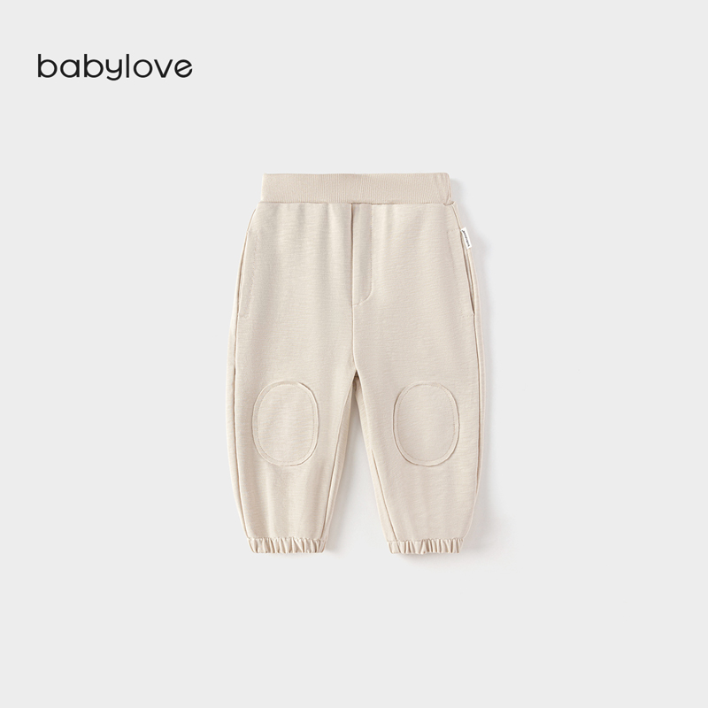 babylove男女宝宝裤子春款外出毛圈休闲长裤纯色简约百搭束脚卫裤