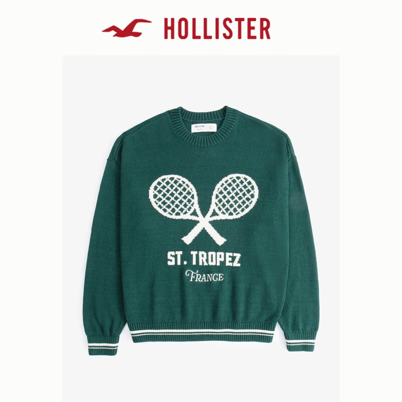 HOLLISTER25春新款美式嵌花运动图案圆领针织毛衣男装KI320-5016