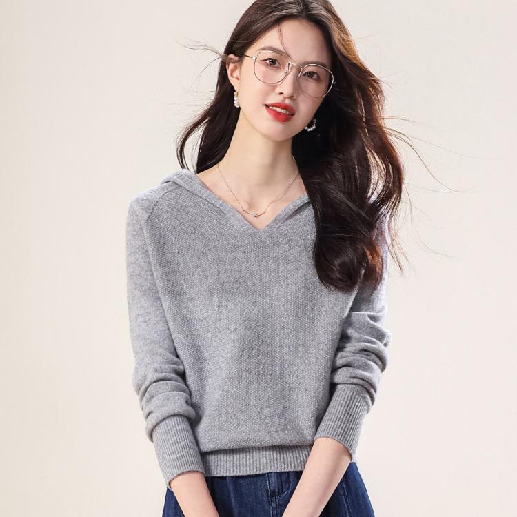 【100%羊毛】无缝纯羊毛连帽针织衫毛衣卫衣羊毛衫女