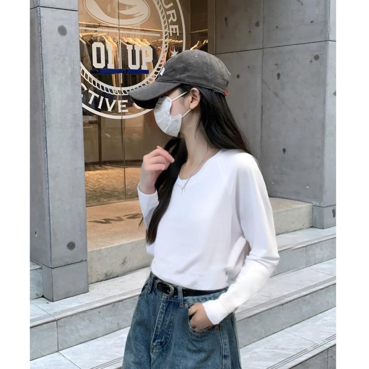 长袖纯棉打底衫上衣女春季热销基础款女式t恤宽松舒适白色t恤女