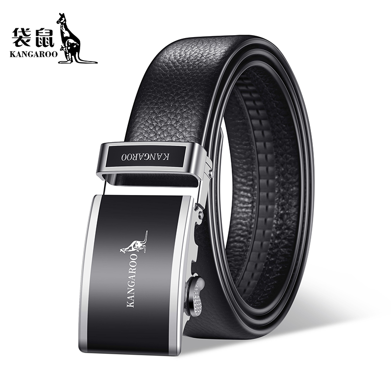 袋鼠皮带男士2025真皮商务休闲牛皮腰带男款自动扣通勤裤带潮