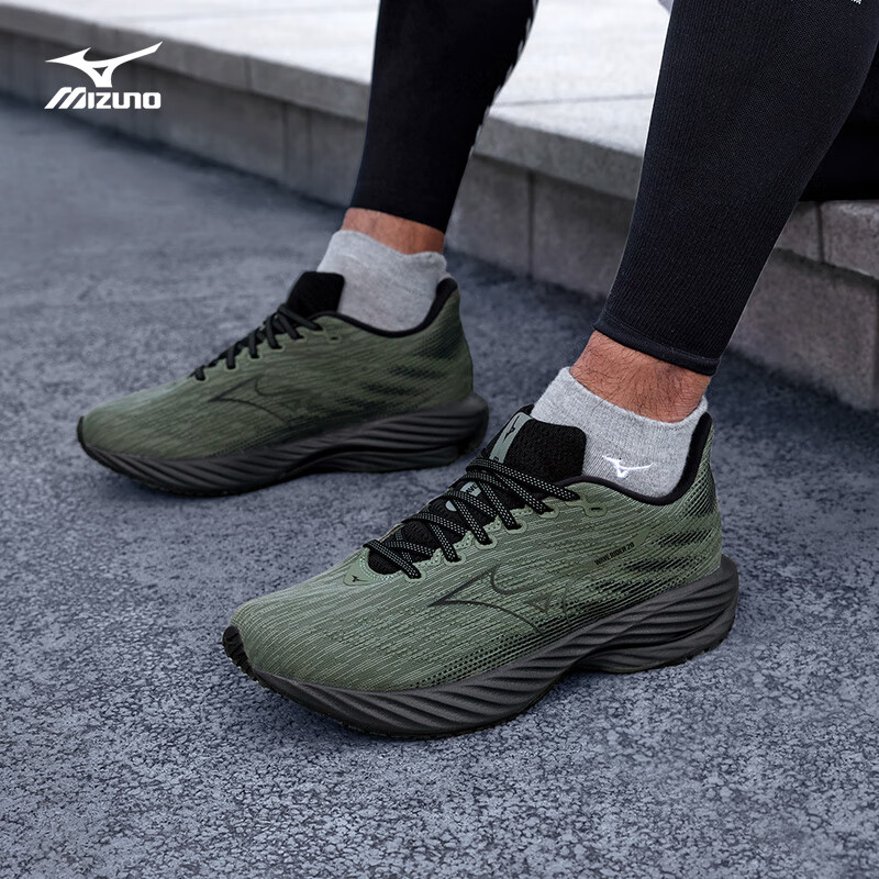 美津浓（MIZUNO）【WAVE RIDER 28】25年缓震回弹耐磨跑步鞋男女透气运动鞋 59/黑色/白色/黄色 35 (220mm)