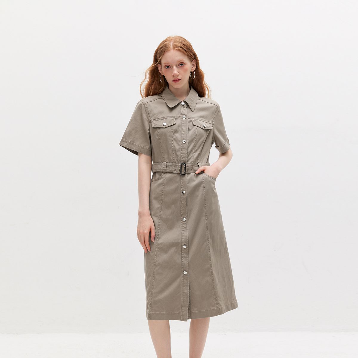 【工装连衣裙】秋季短袖显瘦中长款连衣裙女