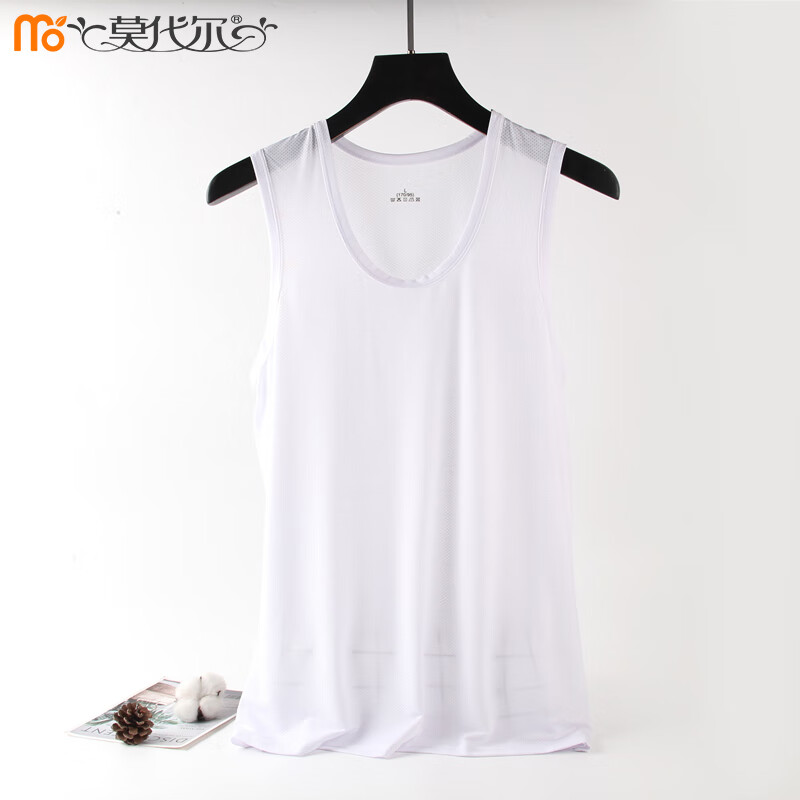 莫代尔男士背心冰丝网孔打底衫纯色健身运动夏季无袖坎肩宽松速干透气TJ 白色 3XL