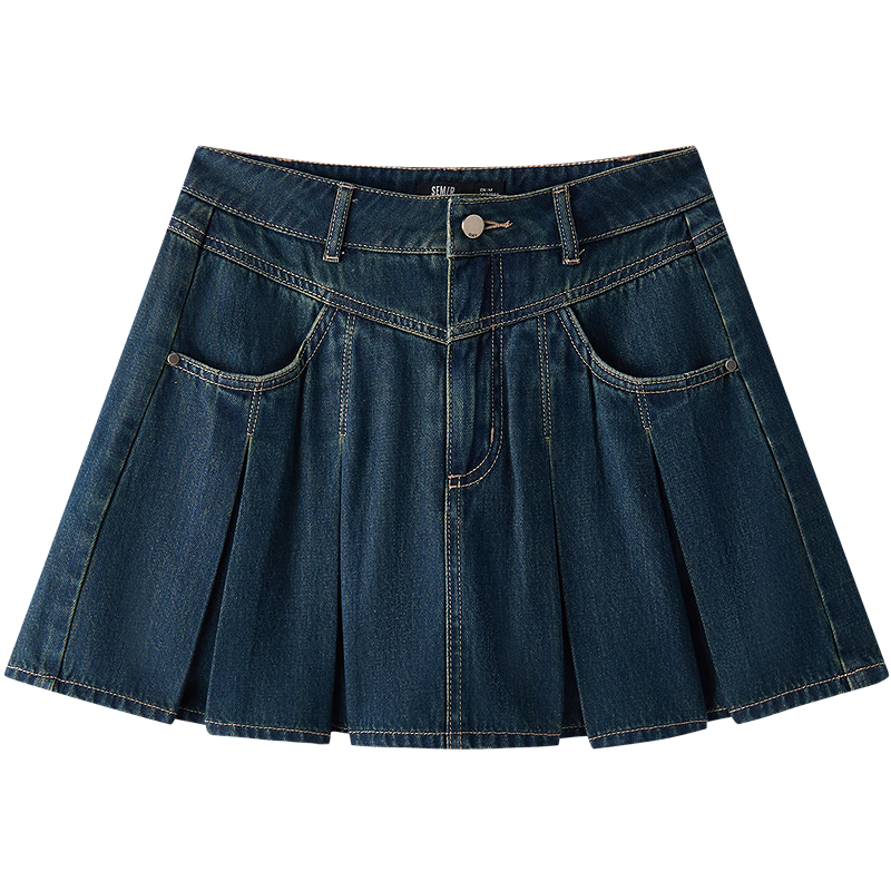 森马（Semir）牛仔半身裙女凉感百褶裙俏皮元气2025新款夏辣妹A字短裙chic 80317  160/66A