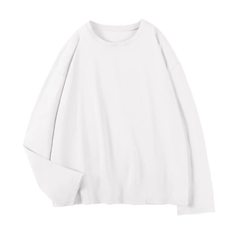 班尼路白色长袖t恤女春秋2025圆领纯色内搭小个子打底衫上衣H