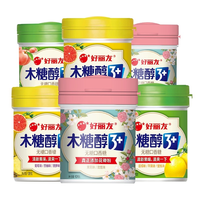 好丽友木糖醇3+无糖口香糖清新水果味花香口气大瓶装