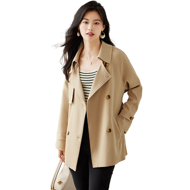 她享风衣外套女气质短款双排扣风衣女士休闲外套春秋上衣 T143U8006
