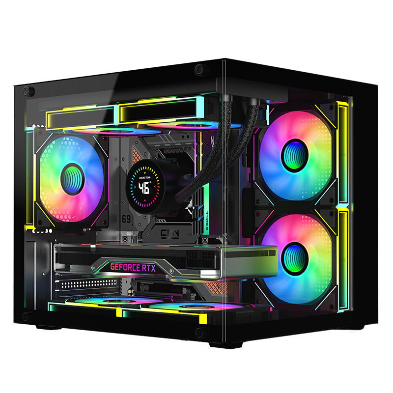 九尾狐T13海景房电脑机箱台式机matx玻璃全侧透明diy外壳itx白色