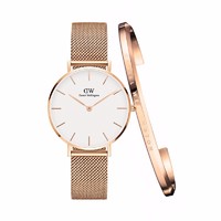 Daniel Wellington 丹尼尔惠灵顿 32MM金色边白盘手表DW00100163+手镯