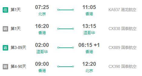 特价机票：国泰航空 北京-旧金山/纽约/温哥华往返含税（2人起订）