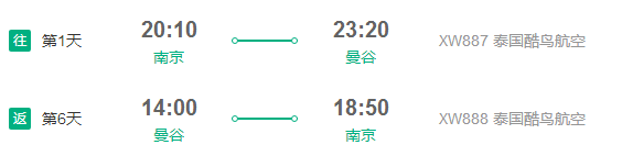 南京-泰国曼谷+象岛6天5晚自由行（全程4星酒店）