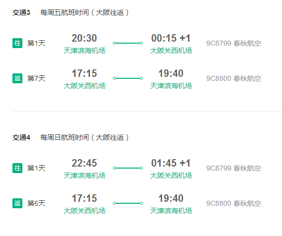 春秋航空 天津直飞日本大阪/东京6-7天含税往返