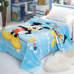 迪士尼毛毯 珊瑚绒毯子儿童毛巾被午睡空调毯午休盖毯 150*200cm 米奇蓝 *2件