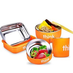 THINKBABY 辛克宝贝 不锈钢儿童餐具4件/套（饭盒、汤碗、餐碗、水杯） 喂养套装 宝宝餐具 (橙色) …