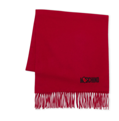 moschino fringe logo wool scarf