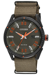 CITIZEN 西铁城 BM6995-01X 男士光动能腕表 42mm 绿色 绿色 帆布