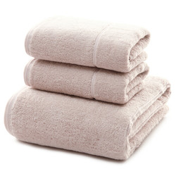 三利 长绒棉A类标准 素色良品毛巾2条+浴巾1条 三件组合装 平布接缝 随心裁剪多规格巾类 桜色